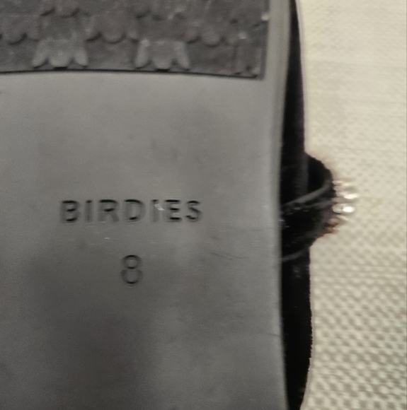 Birdies The Swan Size 8 Black Velvet Faux Crystal Mules Flat Shoes